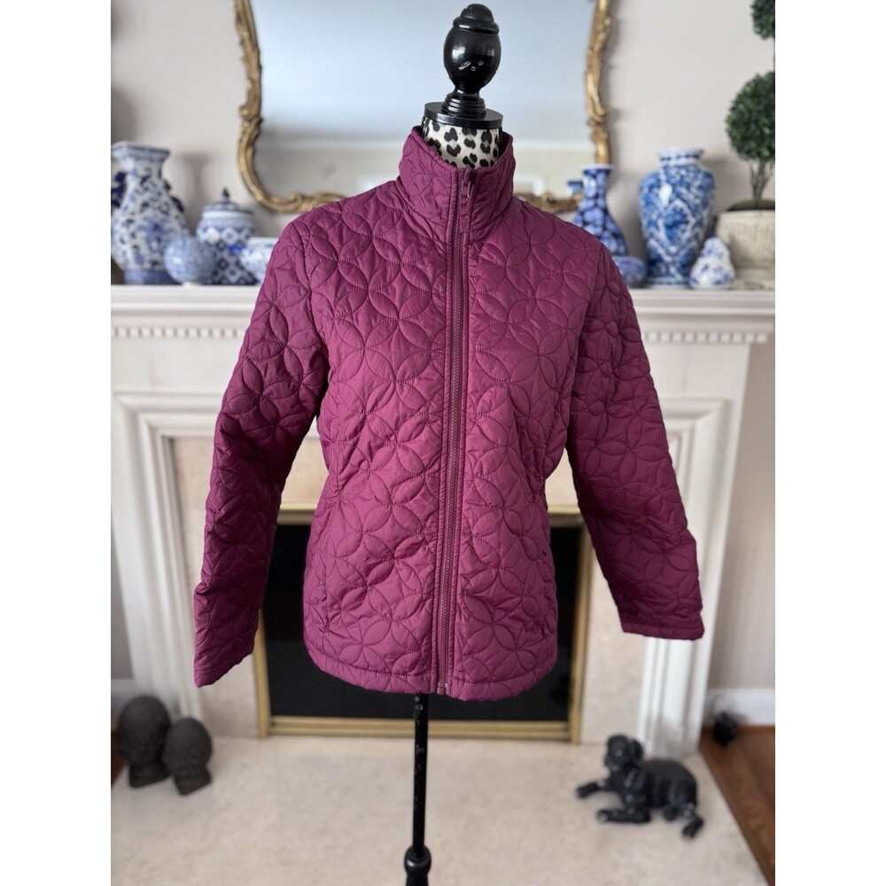 Lands End Plum Quilted Puffer Zip Jacket Small 2-4 Chore Outdoor Barn Warm